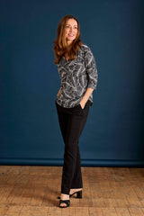 Leaf Print Mandarin Collar Blouse