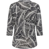 3Qtr Sleeve Leaf Print Mandarin Collar Black/Ivory