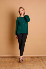 Hot Fix Round Neck Top Dark Green