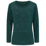 Hot Fix Round Neck Top Dark Green