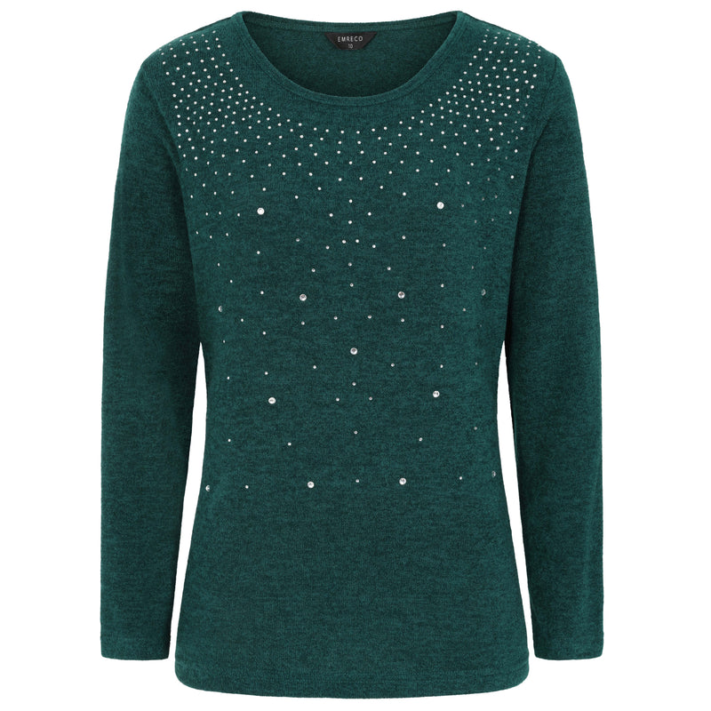 Hot Fix Round Neck Top Dark Green