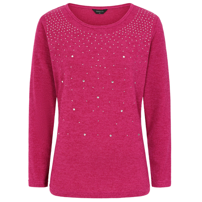 Hot Fix Round Neck Top Pink