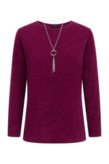 Soft Touch Round Neck Top With Necklace
