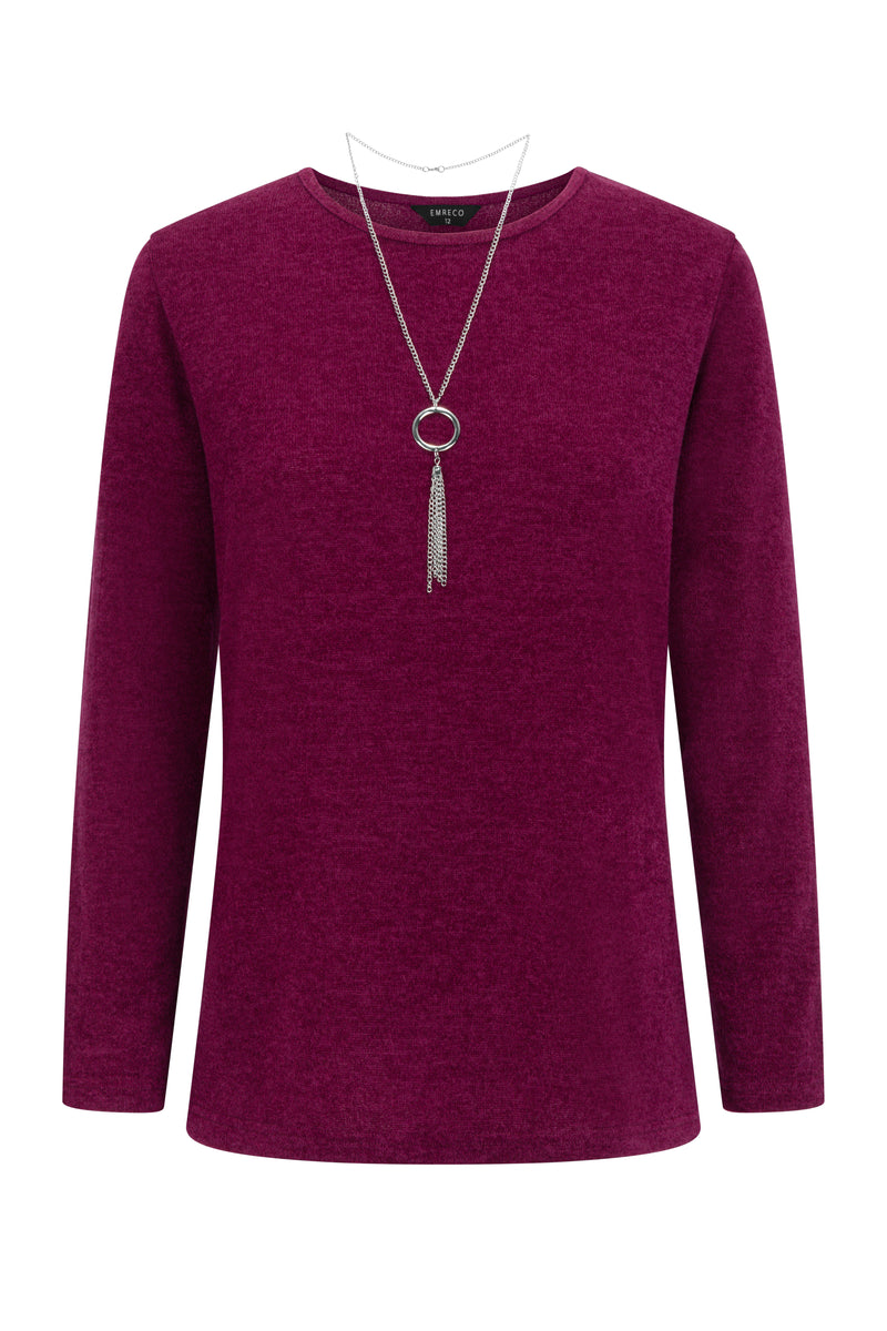 Soft Touch Round Neck Top With Necklace
