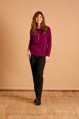 Soft Touch Round Neck Top With Necklace Berry