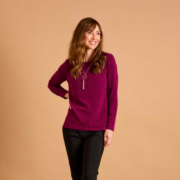 Soft Touch Round Neck Top With Necklace Berry