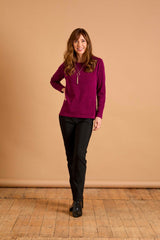 Soft Touch Round Neck Top With Necklace Berry