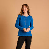 Soft Touch Round Neck Top With Necklace Blue