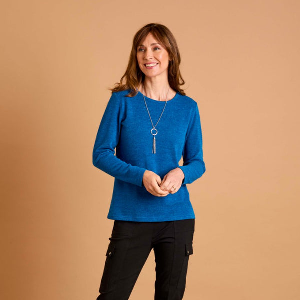 Soft Touch Round Neck Top With Necklace Blue