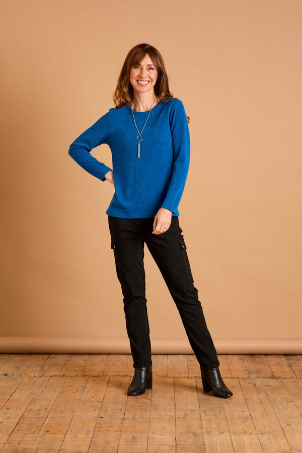 Soft Touch Round Neck Top With Necklace Blue
