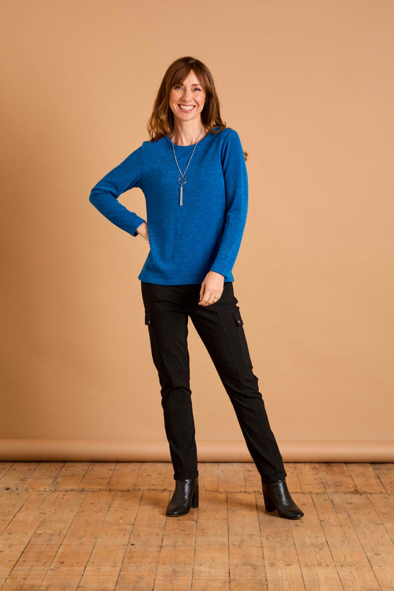 Soft Touch Round Neck Top With Necklace Blue