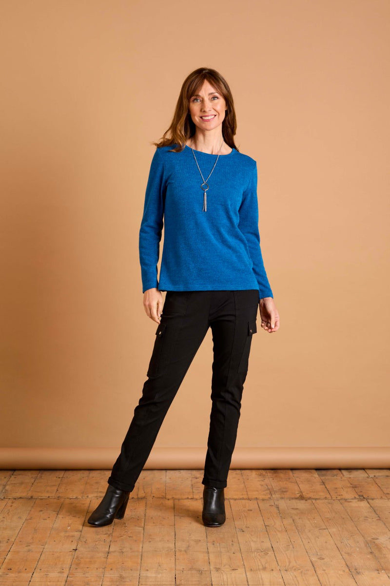 Soft Touch Round Neck Top With Necklace Blue