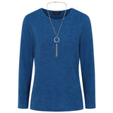 Soft Touch Round Neck Top With Necklace Blue