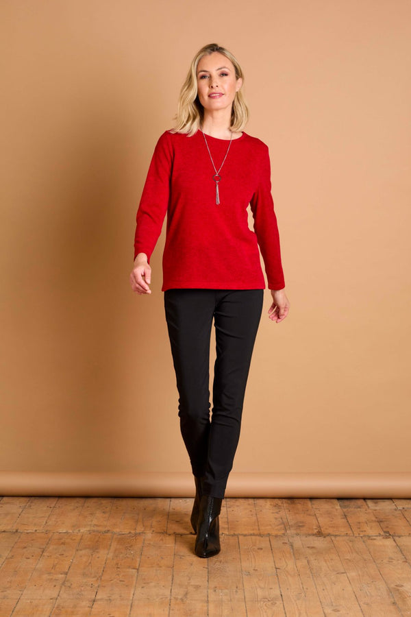 Soft Touch Round Neck Top With Necklace Red