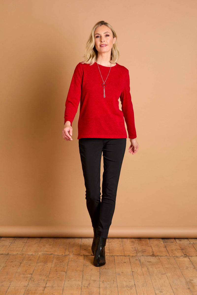 Soft Touch Round Neck Top With Necklace Red