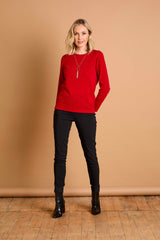 Soft Touch Round Neck Top With Necklace Red