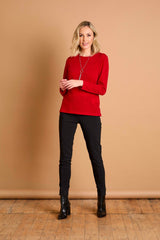 Soft Touch Round Neck Top With Necklace Red