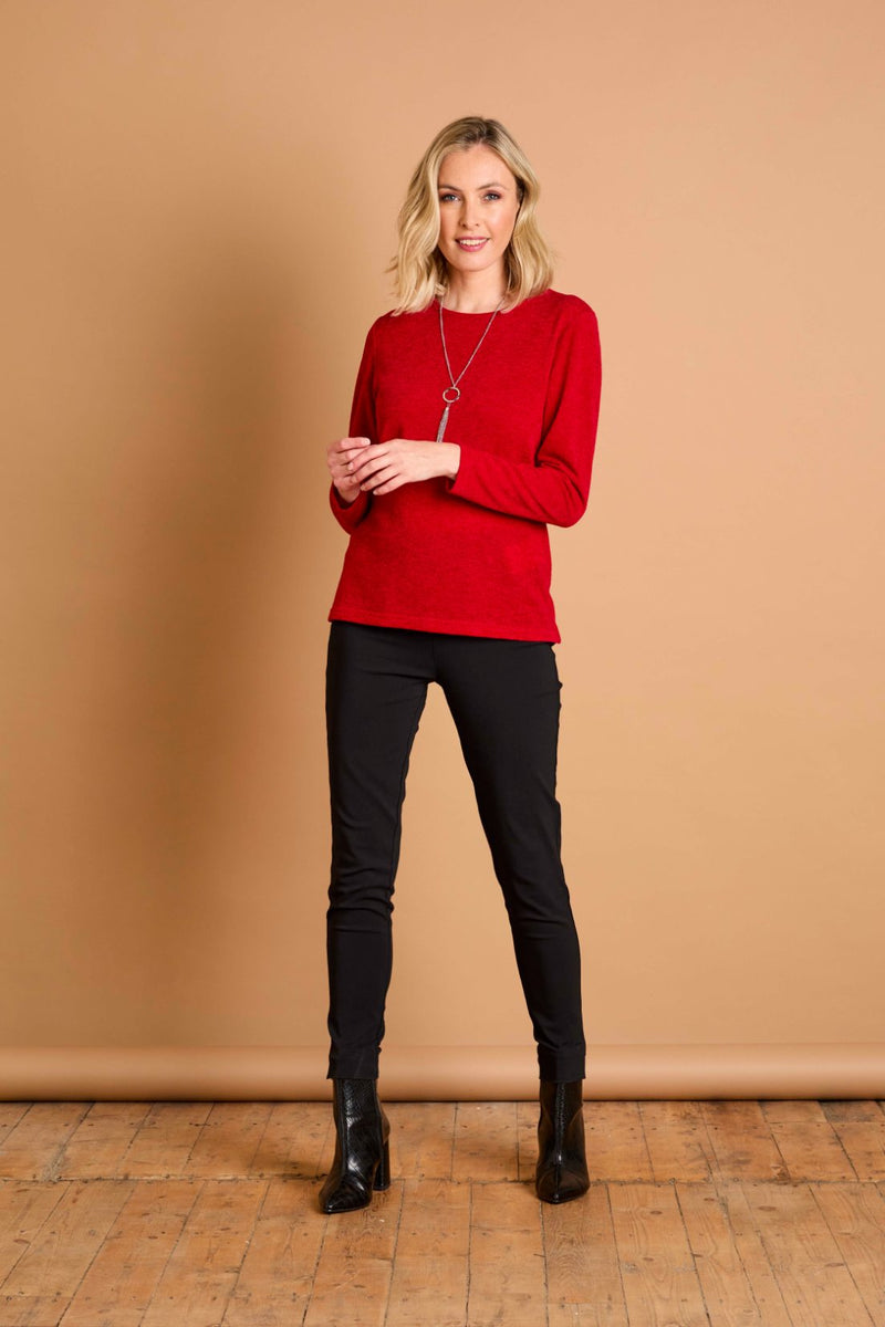 Soft Touch Round Neck Top With Necklace Red