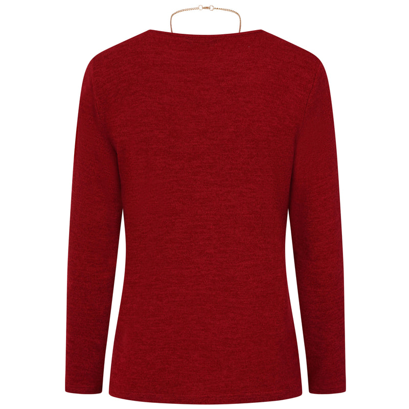 Soft Touch Round Neck Top With Necklace Red