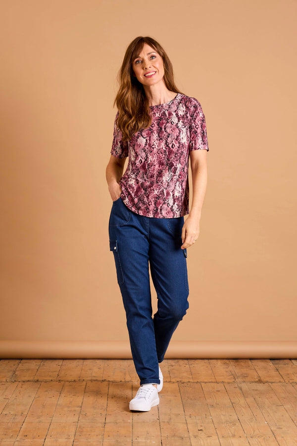 Short Sleeve Snake Print Top