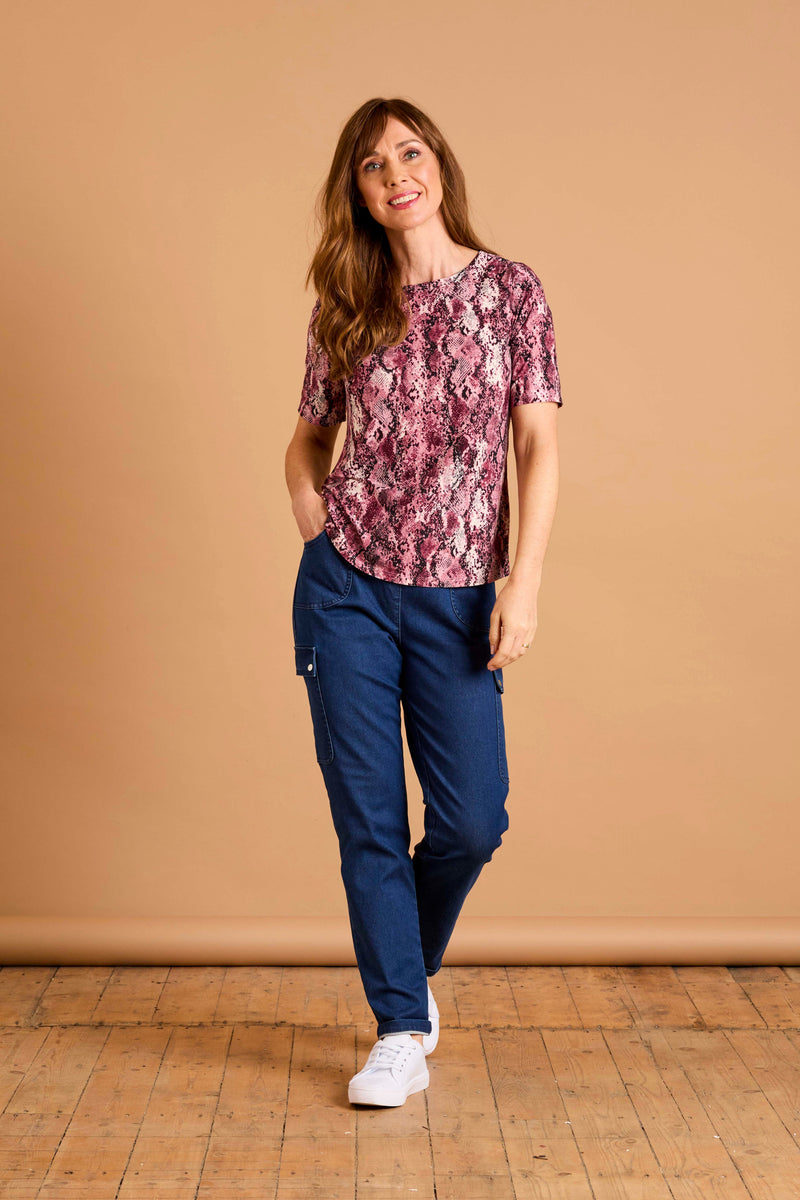 Short Sleeve Snake Print Top