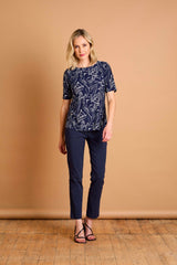 Navy Abstract Print Top Navy