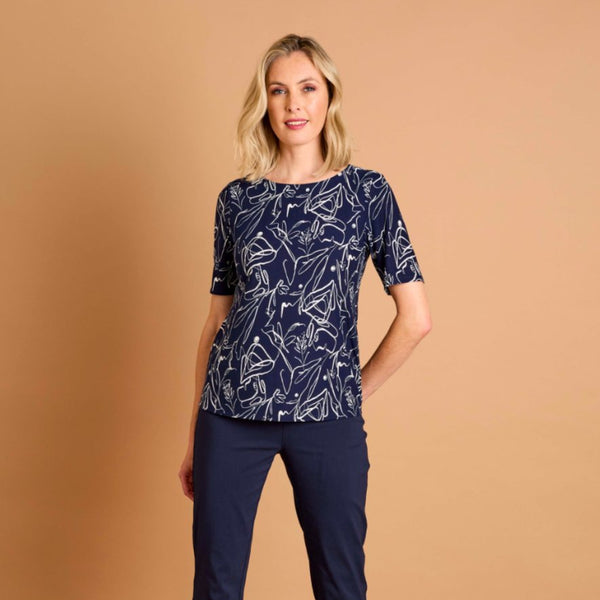 Navy Abstract Print Top Navy