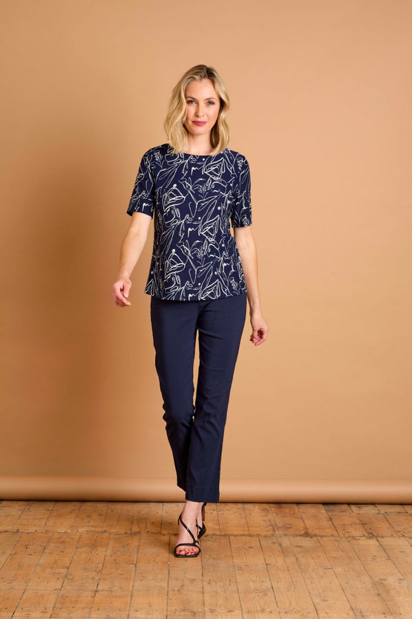 Navy Abstract Print Top Navy