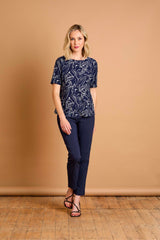 Navy Abstract Print Top Navy