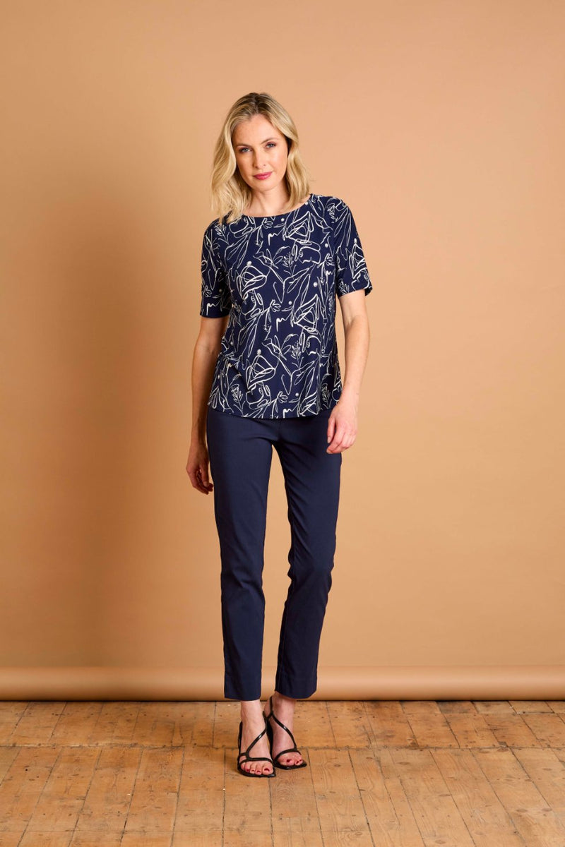 Navy Abstract Print Top Navy