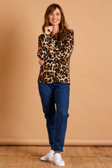 Soft Touch Leopard Print Round Neck Top