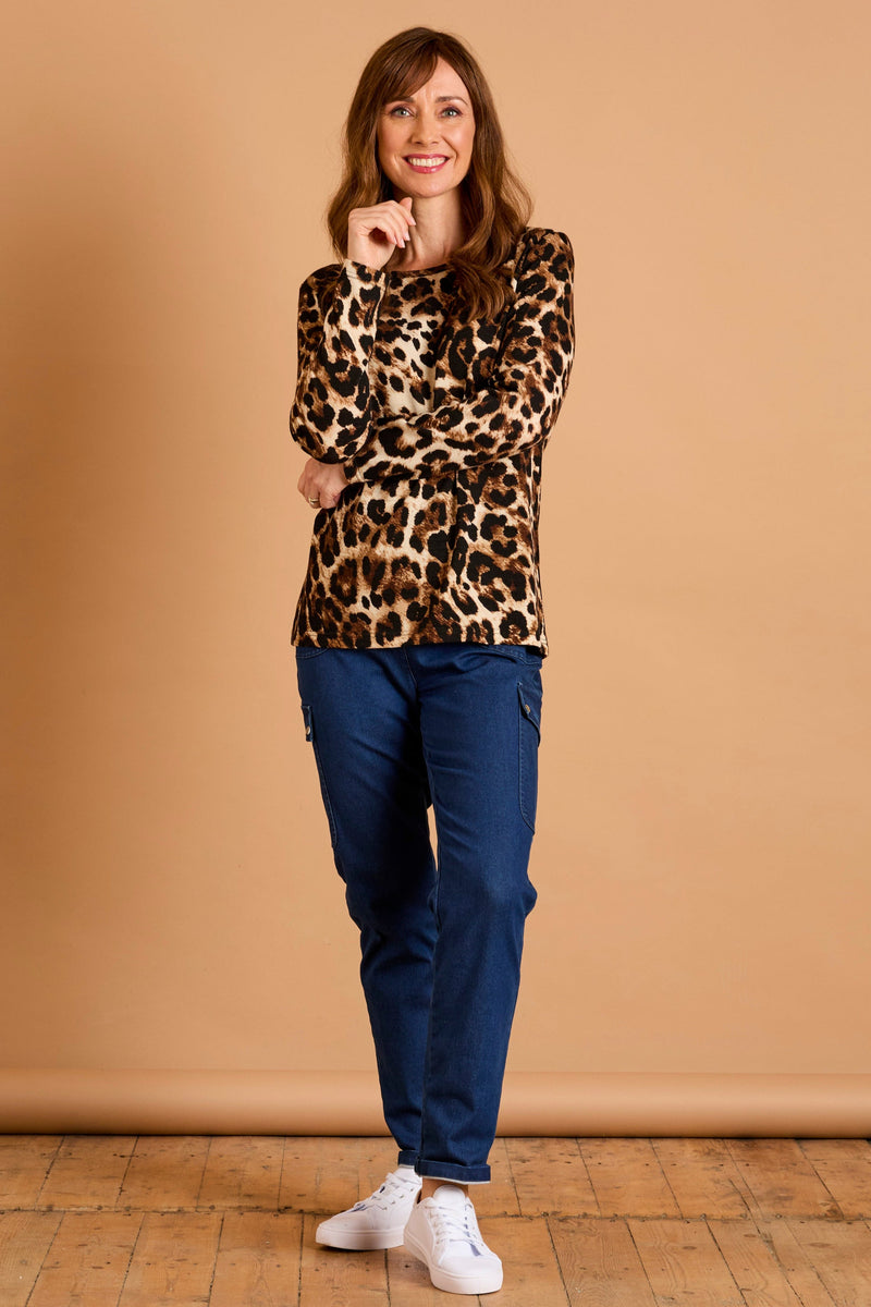 Soft Touch Leopard Print Round Neck Top