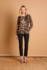 Soft Touch Leopard Print Round Neck Top Natural
