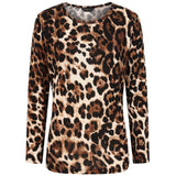 Soft Touch Leopard Print Round Neck Top Natural