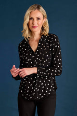 Foil Print Long Sleeve Collar Blouse