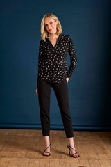 Foil Print Long Sleeve Collar Blouse