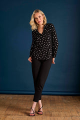 Foil Print Long Sleeve Collar Blouse