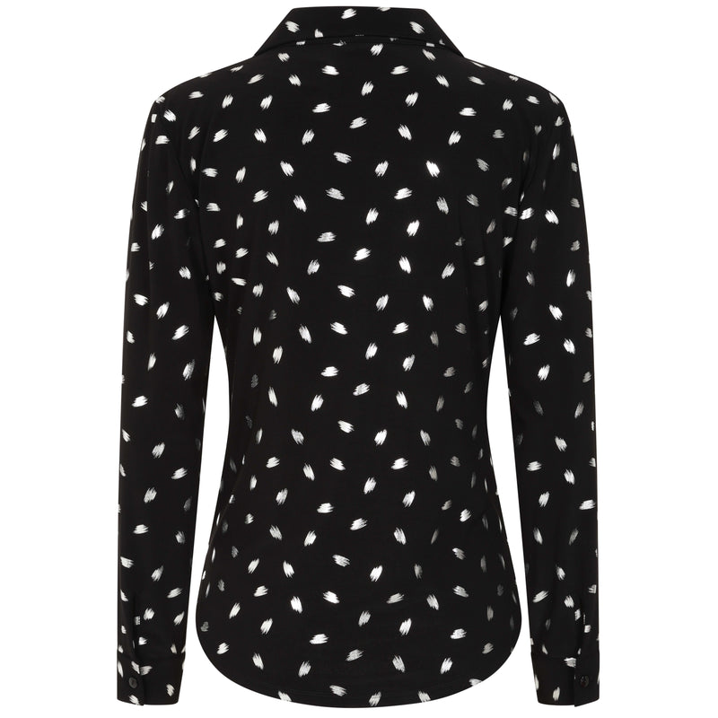 Foil Print Long Sleeve Collar Blouse