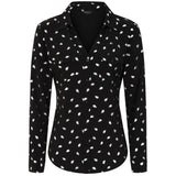 Foil Print Long Sleeve Collar Blouse