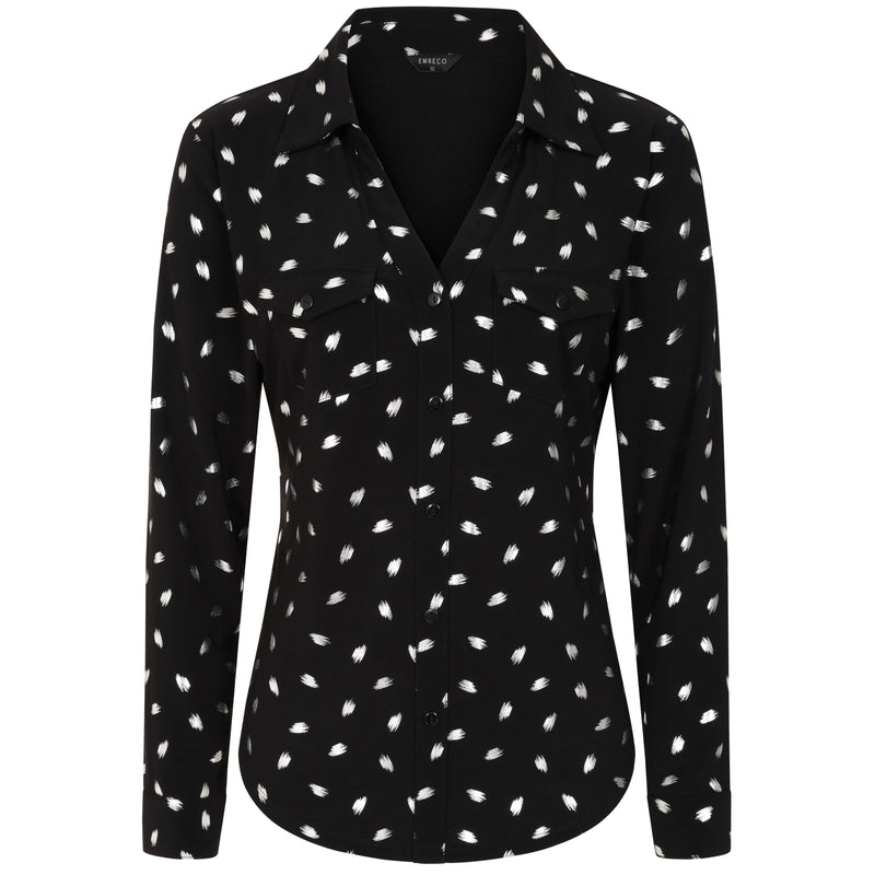 Foil Print Long Sleeve Collar Blouse