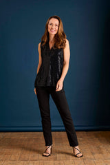 Sleeveless Sequin Sparkle Pleat Front Blouse