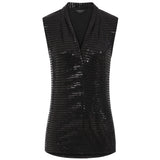 Sleeveless Sequin Sparkle Pleat Front Blouse