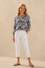 Zig Zag Print Mandarin Collar Blouse