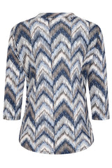 Zig Zag Print Mandarin Collar Blouse