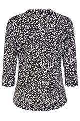 Mono Animal Print Mandarin Collar Blouse