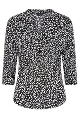 Mono Animal Print Mandarin Collar Blouse