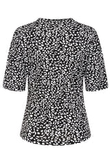 Mono Animal Print Pleat Neck Top