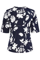 Floral Print Pleat Neck Top