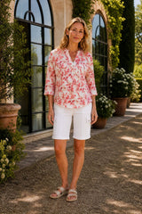 Leaf Print Mandarin Collar Blouse