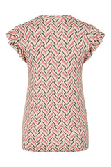 Abstract Print Frill Sleeve Top